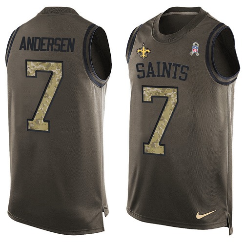 Men's Limited Morten Andersen Nike Jersey Green - #7 Salute to Service Tank Top NFL New Orleans Saints